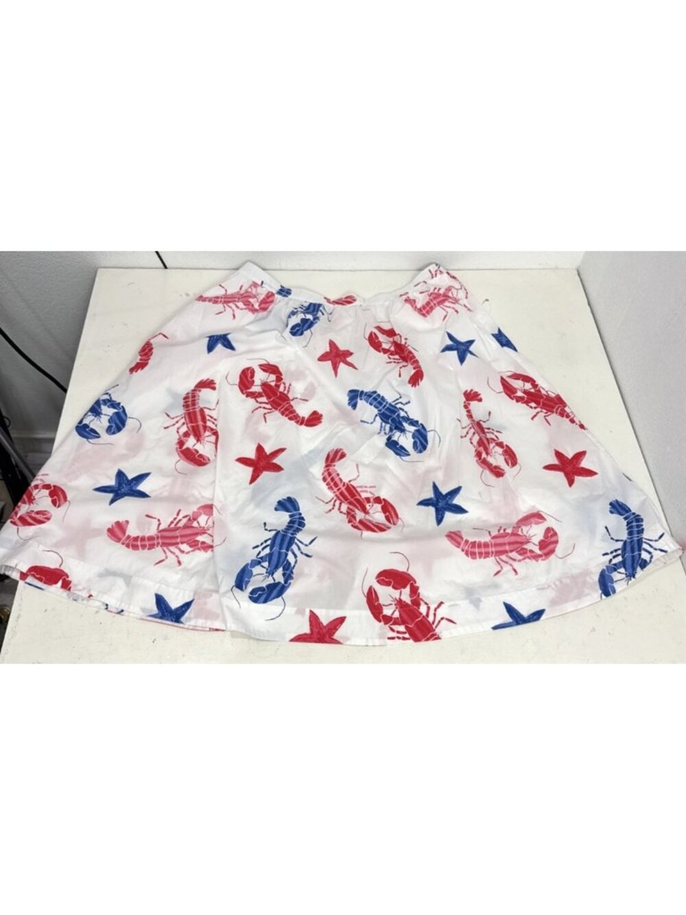 J Crew Red White Blue Lobster Star Poplin Elastic Waist Midi Skirt Pockets Sz 2X